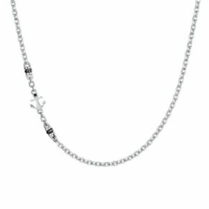 COLLANA UOMO IN ACCIAIO CON ANCORA, ZIRCONE NERO ED ELEMENTI IN IP NERO