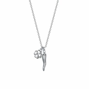 COLLANA DONNA IN ACCIAIO CON CORNO E QUADRIFOGLIO