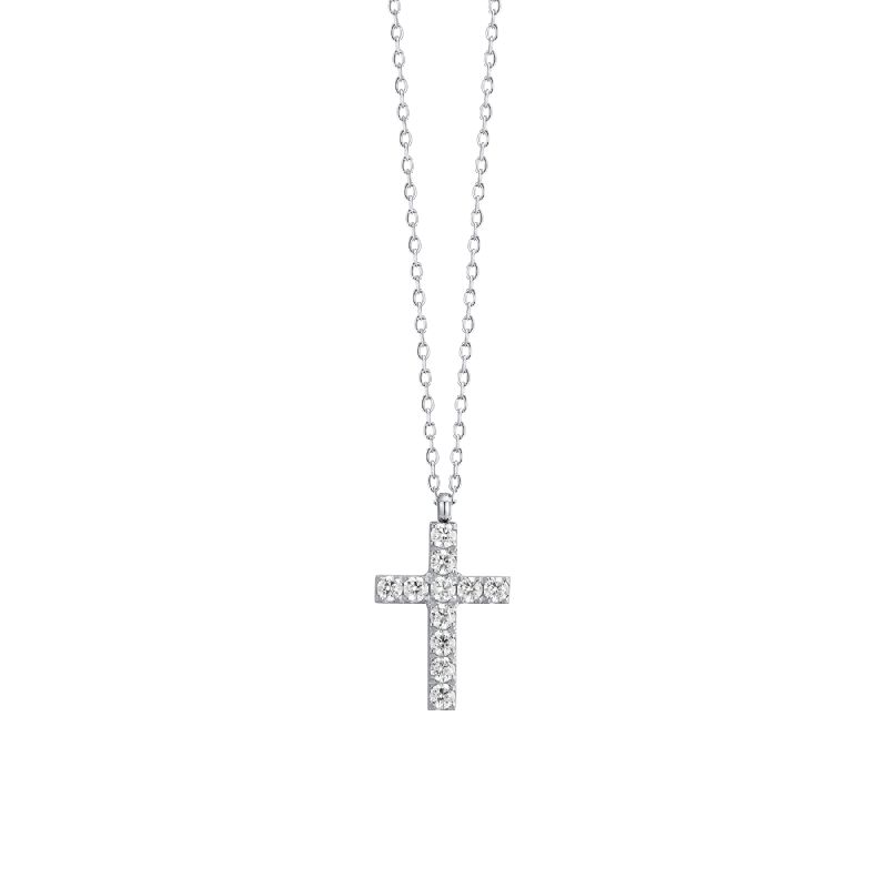 COLLANA DONNA IN ACCIAIO CON CROCE E ZIRCONI BIANCHI