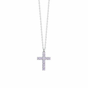 COLLANA DONNA IN ACCIAIO CON CROCE E ZIRCONI ROSA