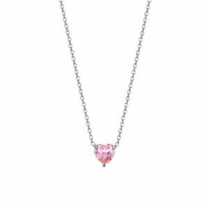 COLLANA DONNA IN ACCIAIO CON CUORE CRISTALLO ROSA