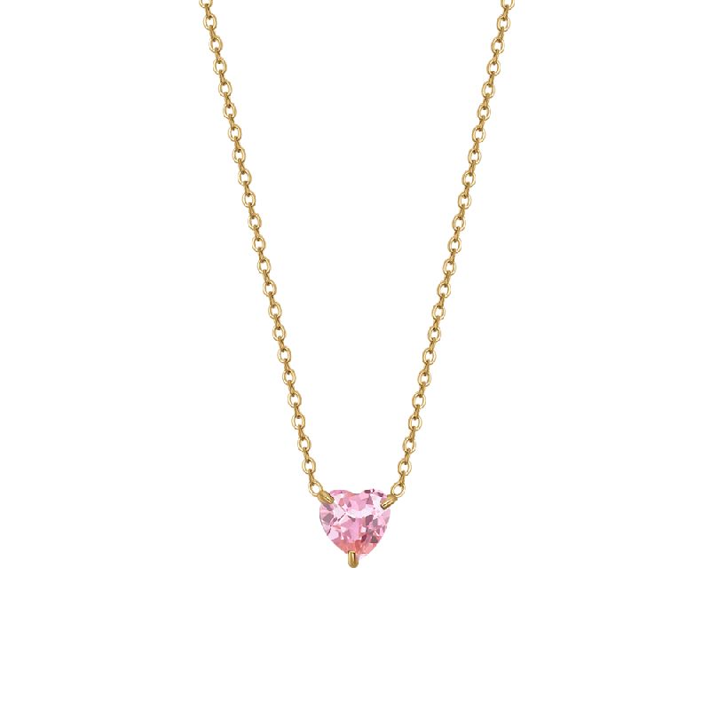 COLLANA DONNA IN ACCIAIO E IP GOLD CON CUORE CRISTALLO ROSA