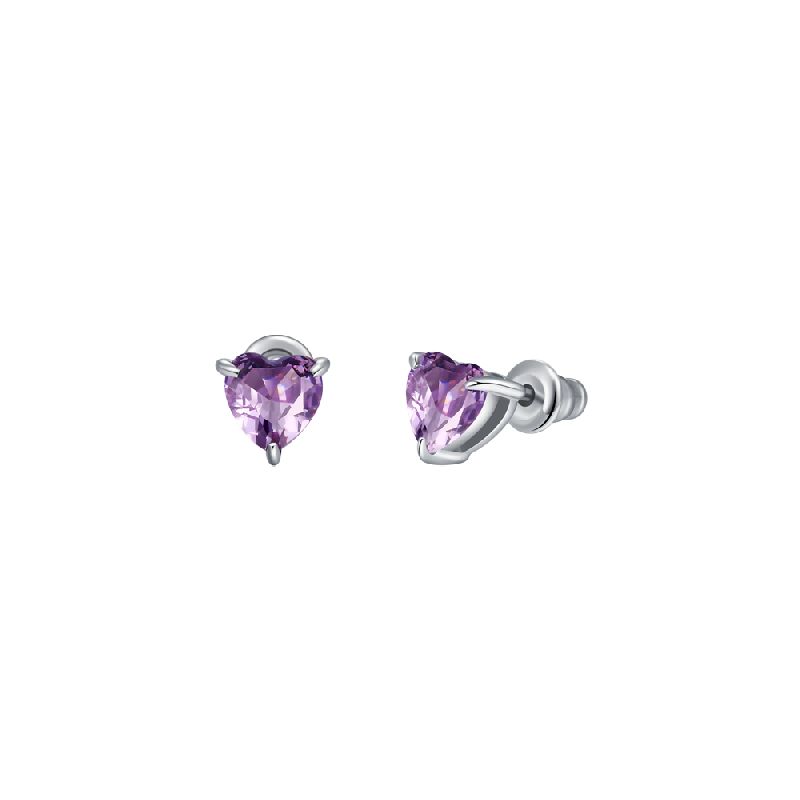ORECCHINI DONNA IN ACCIAIO CON CUORE CRISTALLO VIOLA