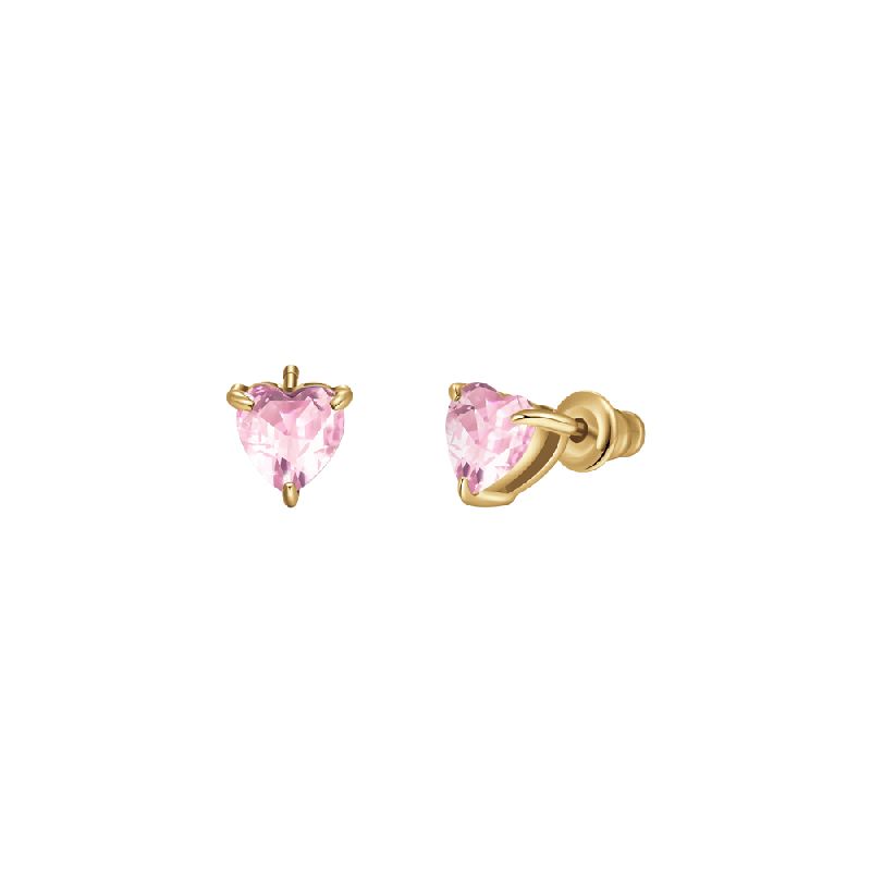 ORECCHINI DONNA IN ACCIAIO E IP GOLD CON CUORE CRISTALLO ROSA