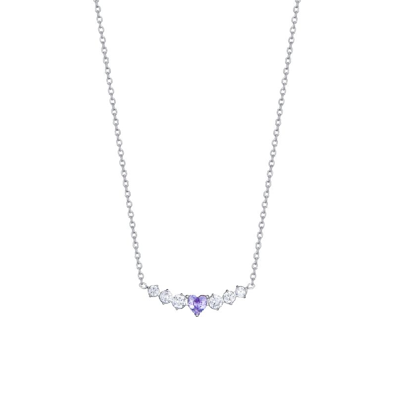 COLLANA DONNA IN ACCIAIO CON CUORE VIOLA E CRISTALLI BIANCHI