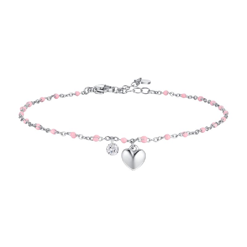 CAVIGLIERA DONNA IN ACCIAIO CON CUORE, CRISTALLO E PIETRE CON SMALTO ROSA