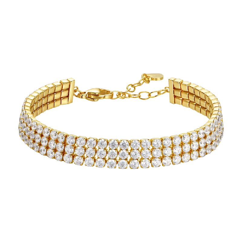 BRACCIALE TENNIS DONNA IN ACCIAIO IP GOLD CON ZIRCONI BIANCHI