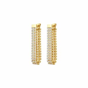 ORECCHINI TENNIS DONNA IN ACCIAIO IP GOLD CON ZIRCONI BIANCHI