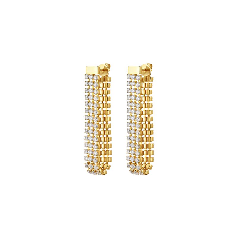 ORECCHINI TENNIS DONNA IN ACCIAIO IP GOLD CON ZIRCONI BIANCHI