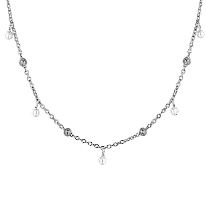 COLLANA DONNA IN ACCIAIO CON PERLE BIANCHE