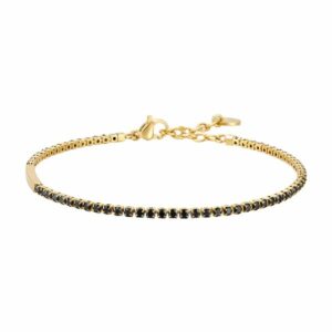 BRACCIALE TENNIS UOMO IN ACCIAIO COLORE ORO E ZIRCONI NERI