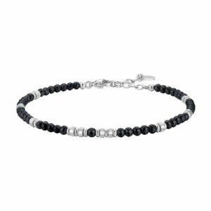 BRACCIALE UOMO IN ACCIAIO CON SFERE EMATITE NERO SCURO