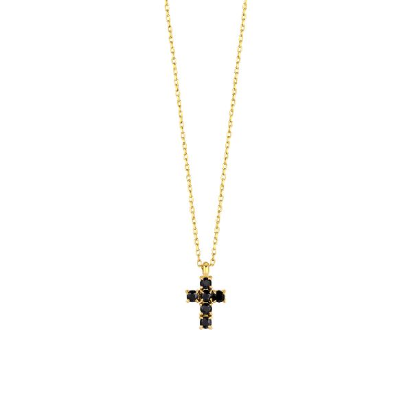 COLLANA UOMO IN ACCIAIO CON CROCE DI ZIRCONI NERI COLORE ORO