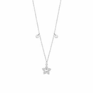 COLLANA DONNA IN ACCIAIO CON PENDENTE FIORE CON E PETALI ZICONE BIANCO