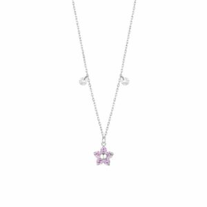 COLLANA DONNA IN ACCIAIO CON PENDENTE FIORE CON E PETALI ZICONE MAGENTA