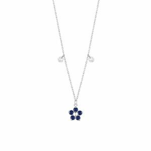 COLLANA DONNA IN ACCIAIO CON PENDENTE FIORE CON E PETALI ZICONE BLU