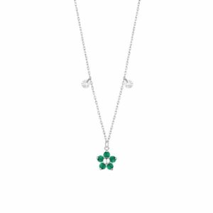 COLLANA DONNA IN ACCIAIO CON PENDENTE FIORE CON E PETALI ZICONE VERDE