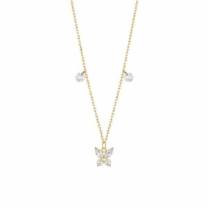 COLLANA DONNA IN ACCIAIO CON PENDENTE FARFALLA ED ALI ZIRCONE BIANCO COLORE ORO