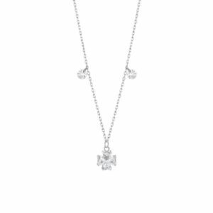 COLLANA IN ACCIAIO CON QUADRIFOGLIO E PETALI ZIRCONE BIANCO