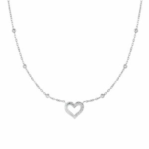 COLLANA DONNA IN ACCIAIO CON CUORE E PUNTI LUCE IN ZIRCONE BIANCO