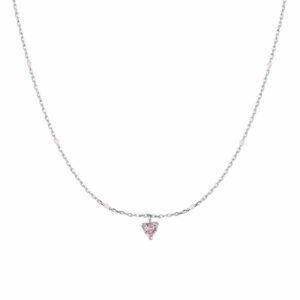 COLLANA BAMBINA IN ACCIAIO CON CUORE ZIRCONE ROSA E PIETRE ROSA