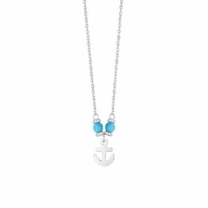 COLLANA BAMBINO IN ACCIAIO CON ANCORA E PIETRE TURCHESI