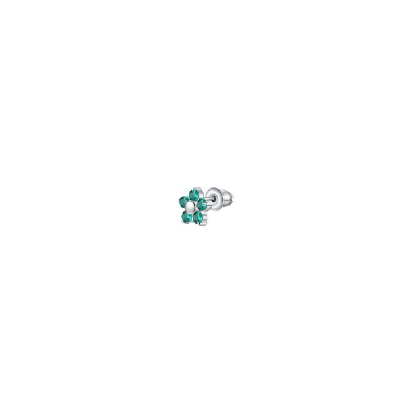 MONO ORECCHINO DONNA IN ACCIAIO CON FIORE E PETALI ZIRCONE VERDE