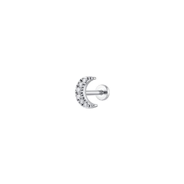 PIERCING ORECCHIO DONNA IN ACCIAIO FORMA LUNA CON ZIRCONI BIANCHI