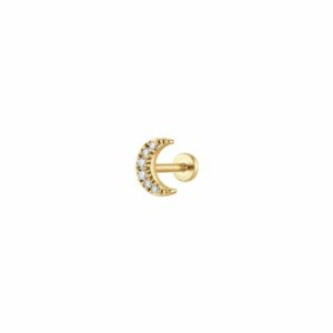 PIERCING ORECCHIO DONNA IN ACCIAIO FORMA LUNA CON ZIRCONI BIANCHI COLORE ORO