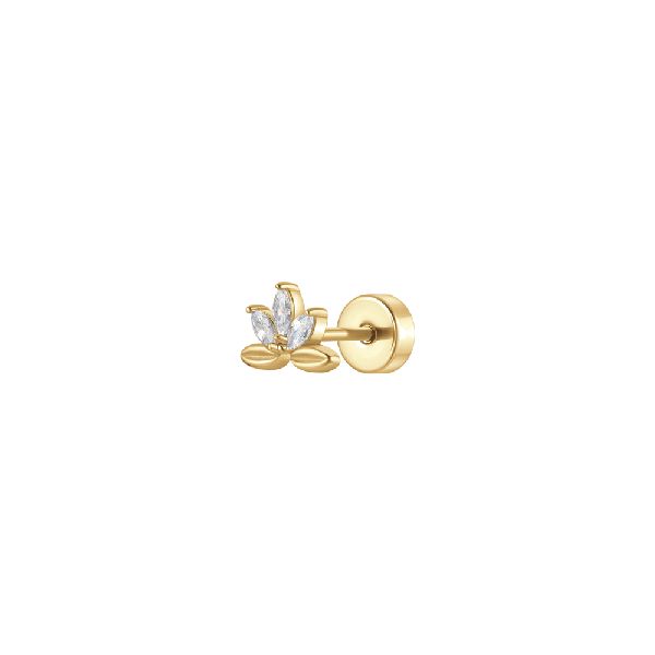 PIERCING ORECCHIO DONNA IN ACCIAIO FORMA VENTAGLIO FIORE CON ZIRCONI BIANCHI COL