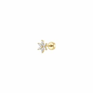 PIERCING ORECCHIO DONNA IN ACCIAIO FORMA FIORE PETALI ZIRCONI BIANCHI COLORE ORO