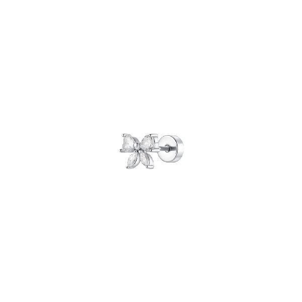 PIERCING ORECCHIO DONNA IN ACCIAIO FORMA FIOCCO CON ZIRCONI BIANCHI