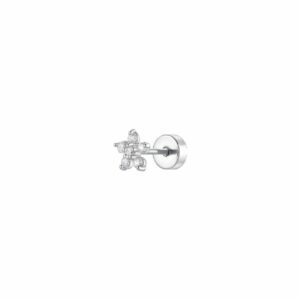 PIERCING ORECCHIO DONNA IN ACCIAIO FORMA FIORE PETALI ZIRCONI BIANCHI