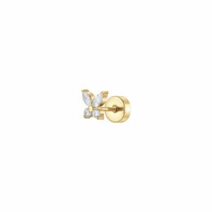 PIERCING ORECCHIO DONNA IN ACCIAIO COLORE ORO FARFALLA E ZIRCONI BIANCHI