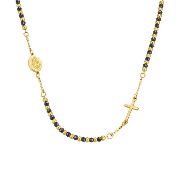 COLLANA ROSARIO UOMO MODELLO GIROCOLLO CON PIETRE EMATITE NERA. MADONNA MIRACOLO