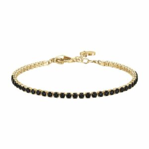 BRACCIALE TENNIS DONNA IN ACCIAIO COLORE ORO CON ZIRCONI NERI
