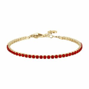 BRACCIALE TENNIS DONNA IN ACCIAIO COLORE ORO CON ZIRCONI ROSSI