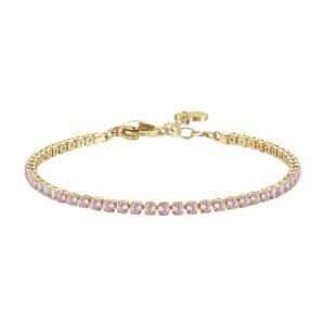 BRACCIALE TENNIS DONNA IN ACCIAIO COLORE ORO CON ZIRCONI ROSA