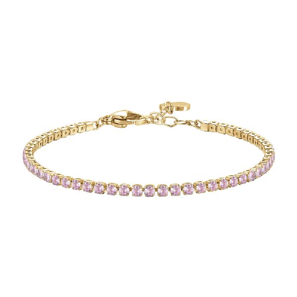 BRACCIALE TENNIS DONNA IN ACCIAIO COLORE ORO CON ZIRCONI ROSA