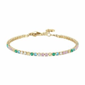 BRACCIALE TENNIS DONNA IN ACCIAIO COLORE ORO CON ZIRCONI MULTICOLOR