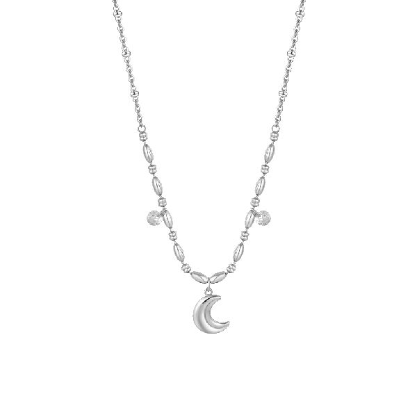 COLLANA DONNA IN ACCIAIO CON LUNA E ZIRCONI BIANCHI