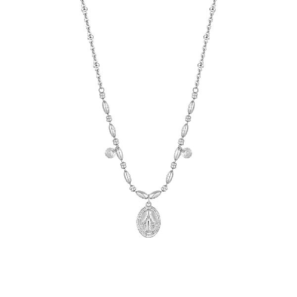 COLLANA DONNA IN ACCIAIO CON MADONNINA MIRACOLOSA E ZIRCONI BIANCHI