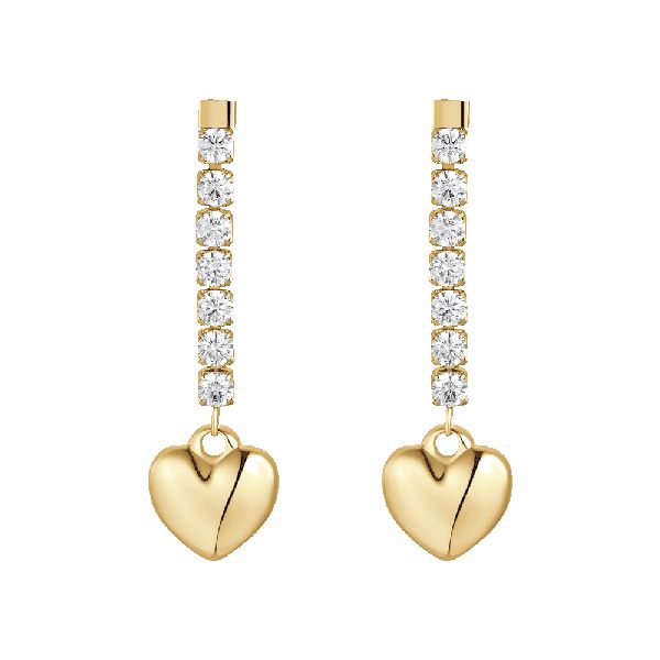 ORECCHINI DONNA IN ACCIAIO IP GOLD CON CUORE E ZIRCONI BIANCHI