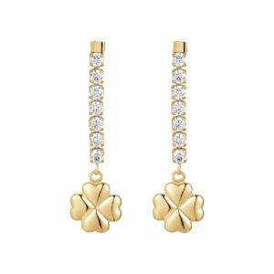 ORECCHINI DONNA IN ACCIAIO IP GOLD CON QUADRIFOGLIO E ZIRCONI BIANCHI