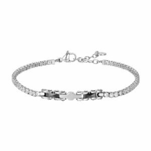 BRACCIALE TENNIS UOMO IN ACCIAIO CON CERAMICA NERA E ZIRCONI BIANCHI
