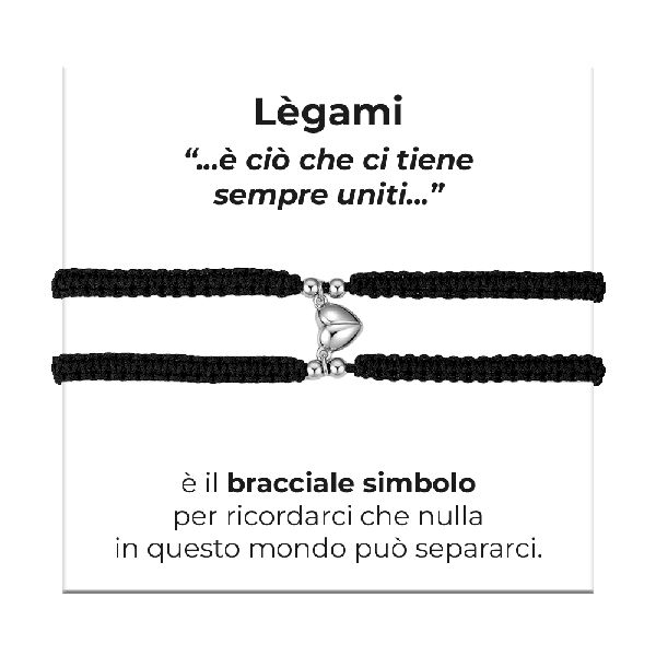 BRACCIALI DONNA E UOMO IN CORDA COREANA NERA CON CUORE CALAMITATO