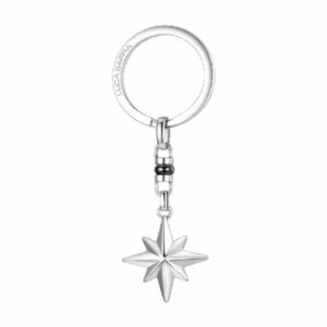 PORTACHIAVI UOMO IN ACCIAIO CON ROSA DEI VENTI ED ELEMENTO IN IP NERO