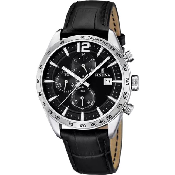 OROLOGIO FESTINA TIMELESS CHRONOGRAPH F16760/4 NERO CON CINTURINO IN PELLE, UOMO.