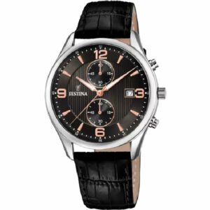OROLOGIO FESTINA TIMELESS CHRONOGRAPH F6855/7 NERO CON CINTURINO IN PELLE, UOMO.