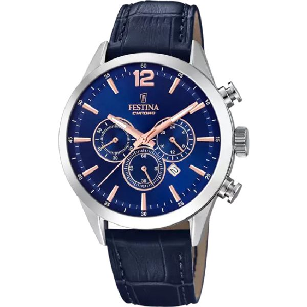 OROLOGIO FESTINA TIMELESS CHRONOGRAPH F20542/4 BLU CINTURINO IN PELLE, UOMO